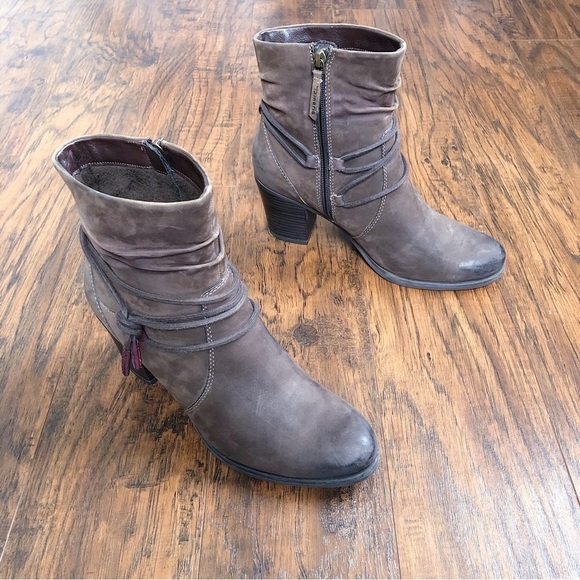 Tamaris • Lizudi ankle boots brown leather booties heeled fleece lined tassel - Picture 2 of 14